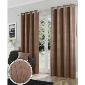 Enhanced Living Goodwood Bronze Thermal, Energy Saving, Dimout Eyelet Pair of Curtains with Wave Pattern 66 x 72 inch (168x183cm)