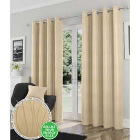 Enhanced Living Goodwood Cream Thermal, Energy Saving, Dimout Eyelet Pair of Curtains with Wave Pattern 66 x 54 inch (168x137cm)