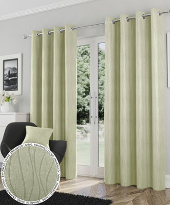 Enhanced Living Goodwood Green Thermal, Energy Saving, Dimout Eyelet Pair of Curtains with Wave Pattern 90 x 72 inch (229x183cm)