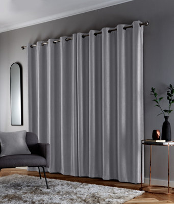 Enhanced Living Goodwood Silver Thermal, Energy Saving, Dimout Eyelet Pair of Curtains with Wave Pattern 66 x 90 inch (168x229cm)