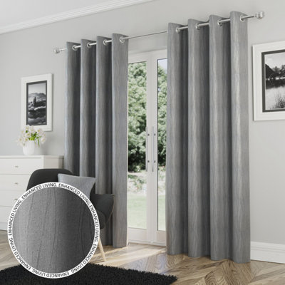 Enhanced Living Goodwood Silver Thermal, Energy Saving, Dimout Eyelet Pair of Curtains with Wave Pattern 66 x 90 inch (168x229cm)