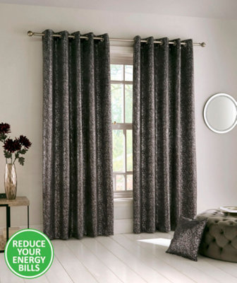 Enhanced Living Halo Charcoal Metallic Thermal Blockout Eyelet Curtains - 46 x 54 inch (117 x 137cm)