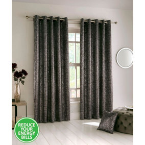 Enhanced Living Halo Charcoal Metallic Thermal Blockout Eyelet Curtains - 46 x 72 inch (117 x 183cm)