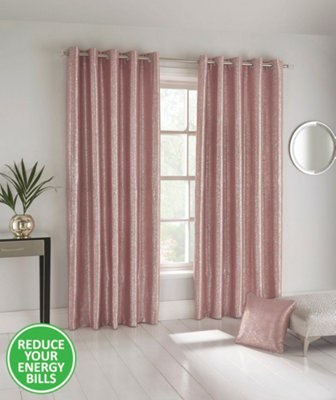 Enhanced Living Halo Pink Metallic Thermal Blockout Eyelet Curtains - 90 x 90 inch (229 x 229cm)