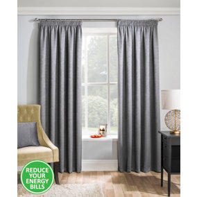 Enhanced Living Matrix Grey Silver 90 x 90 inch (229x229cm) Tape Top Thermal Noise reducing Dim Out Curtains