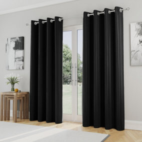 Enhanced Living Nightfall Plain Supersoft Black Thermal Blockout Eyelet Curtains - 46 x 54 inch (117 x 137cm)