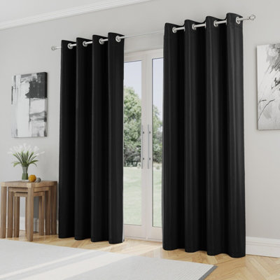 Enhanced Living Nightfall Plain Supersoft Black Thermal Blockout Eyelet Curtains - 66 x 72 inch (168 x 183cm)