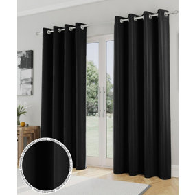 Enhanced Living Nightfall Plain Supersoft Black Thermal Blockout Eyelet Curtains - 66 x 72 inch (168 x 183cm)