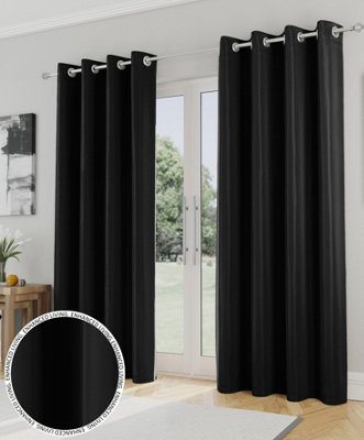 Enhanced Living Nightfall Plain Supersoft Black Thermal Blockout Eyelet Curtains - 66 x 90 inch (168 x 229cm)