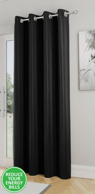 Enhanced Living Nightfall Plain Supersoft Black Thermal Blockout Single Eyelet Door Curtain - 66 x 84 inch (168 x 214cm)