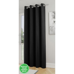 Enhanced Living Nightfall Plain Supersoft Black Thermal Blockout Single Eyelet Door Curtain - 66 x 84 inch (168 x 214cm)
