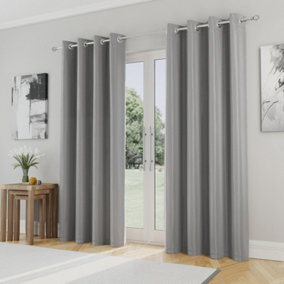 Enhanced Living Nightfall Plain Supersoft Grey Thermal Blockout Eyelet Curtains - 66 x 90 inch (168 x 229cm)