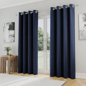 Enhanced Living Nightfall Plain Supersoft Navy Thermal Blockout Eyelet Curtains - 66 x 54 inch (168 x 137cm)