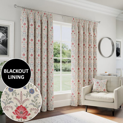 Enhanced Living Red Floral, 100% Blackout, Thermal Curtains with Tape Top Header (PAIR) - 65 x 72 inch (165 x 183cm)