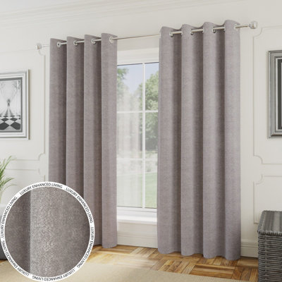 Enhanced Living Royale Silver Room Darkening Boucle Readymade Curtains Pair - 66 x 72 inch (168x183cm)