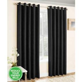 Enhanced Living Vogue Black 46 x 90inch (117x229cm) Pair of Eyelet Thermal Noise reducing Dim Out Curtains