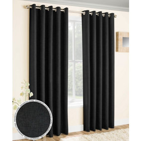 Enhanced Living Vogue Black 66 x 72 inch (168x183cm) Pair of Eyelet Thermal Noise reducing Dim Out Curtains