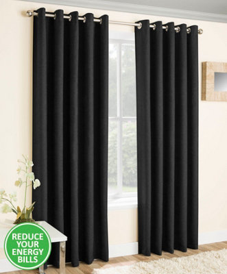 Enhanced Living Vogue Black 90 x 108 inch (229x274cm) Pair of Eyelet Thermal Noise reducing Dim Out Curtains