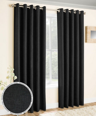 Enhanced Living Vogue Black 90 x 108 inch (229x274cm) Pair of Eyelet Thermal Noise reducing Dim Out Curtains