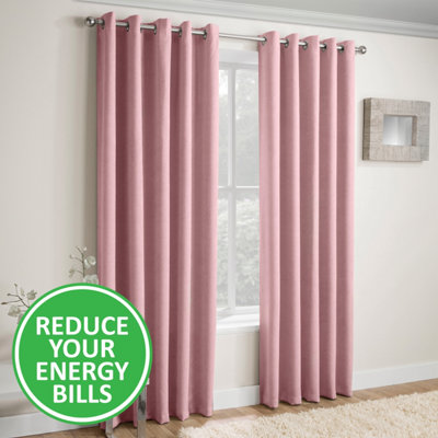 Enhanced Living Vogue Blush Pink 90 x 108 inch (229x274cm) Pair of Eyelet Thermal Noise reducing Dim Out Curtains