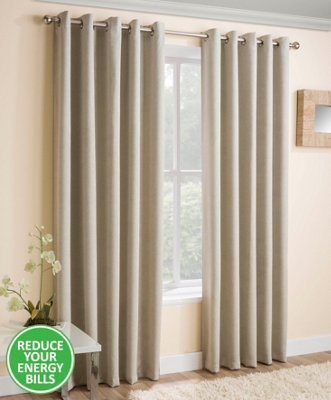 Enhanced Living Vogue Cream 46 x 54 inch (117x137cm) Pair of Eyelet Thermal Noise reducing Dim Out Curtains