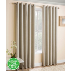 Enhanced Living Vogue Cream 66 x 54 inch (168x137cm) Pair of Eyelet Thermal Noise reducing Dim Out Curtains