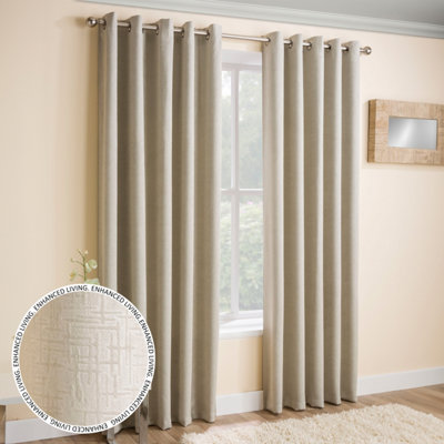 Enhanced Living Vogue Cream 90 x 108 inch (229x274cm) Pair of Eyelet Thermal Noise reducing Dim Out Curtains