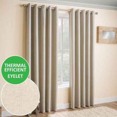 Enhanced Living Vogue Cream 90 x 90 inch (229x229cm) Eyelet Thermal Noise reducing Dim Out Curtains (PAIR)