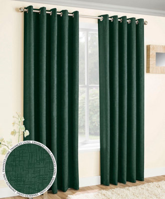 Enhanced Living Vogue Green 46 x 54 inch (117x137cm) Pair of Eyelet Thermal Noise reducing Dim Out Curtains