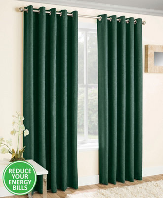 Enhanced Living Vogue Green 46 x 54 inch (117x137cm) Pair of Eyelet Thermal Noise reducing Dim Out Curtains