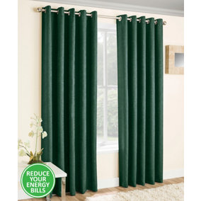 Enhanced Living Vogue Green 46 x 54 inch (117x137cm) Pair of Eyelet Thermal Noise reducing Dim Out Curtains
