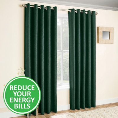 Enhanced Living Vogue Green 66 x 72 inch (168x183cm) Pair of Eyelet Thermal Noise reducing Dim Out Curtains