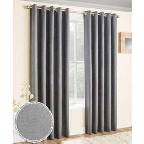 Enhanced Living Vogue Grey Silver 46 x 54 inch (117x137cm) Pair of Eyelet Thermal Noise reducing Dim Out Curtains
