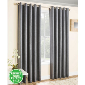 Enhanced Living Vogue Grey Silver 66 x 54 inch (168x137cm) Pair of Eyelet Thermal Noise reducing Dim Out Curtains