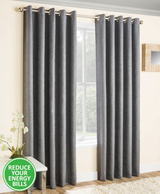 Enhanced Living Vogue Grey Silver 66 x 90 inch (168x229cm) Pair of Eyelet Thermal Noise reducing Dim Out Curtains