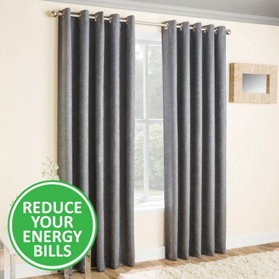 Enhanced Living Vogue Grey Silver 66 x 90 inch (168x229cm) Pair of Eyelet Thermal Noise reducing Dim Out Curtains