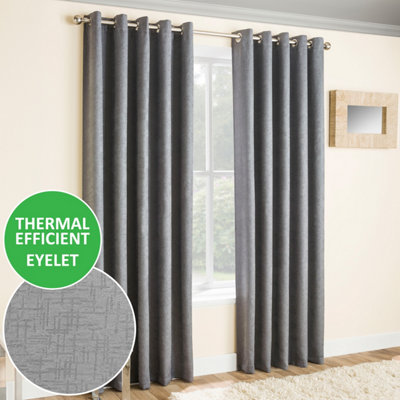 Enhanced Living Vogue Grey Silver 90 x 72 inch (229x183cm) Eyelet Thermal Noise reducing Dim Out Curtains (PAIR)