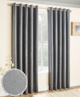 Enhanced Living Vogue Grey Silver 90 x 72 inch (229x183cm) Pair of Eyelet Thermal Noise reducing Dim Out Curtains