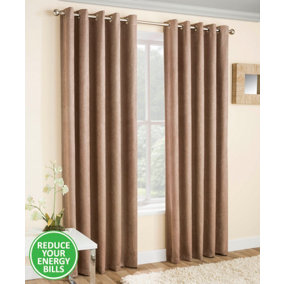 Enhanced Living Vogue Latte Natural 46 x 54 inch (117x137cm) Pair of Eyelet Thermal Noise reducing Dim Out Curtains