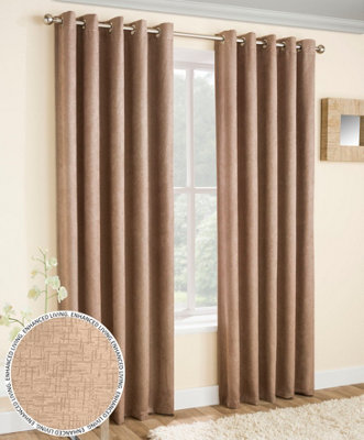 Enhanced Living Vogue Latte Natural 90 x 108 inch (229x274cm) Pair of Eyelet Thermal Noise reducing Dim Out Curtains