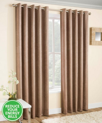 Enhanced Living Vogue Latte Natural 90 x 72 inch (229x183cm) Pair of Eyelet Thermal Noise reducing Dim Out Curtains