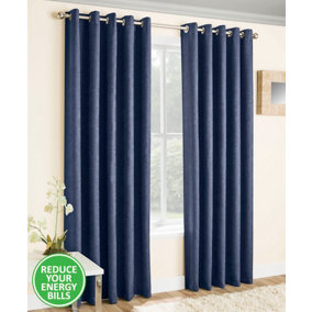 Enhanced Living Vogue Navy 46 x 54 inch (117x137cm) Pair of Eyelet Thermal Noise reducing Dim Out Curtains