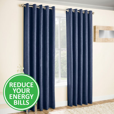 Enhanced Living Vogue Navy 90 x 108 inch (229x274cm) Pair of Eyelet Thermal Noise reducing Dim Out Curtains