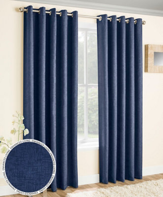 Enhanced Living Vogue Navy 90 x 108 inch (229x274cm) Pair of Eyelet Thermal Noise reducing Dim Out Curtains