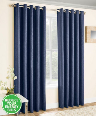 Enhanced Living Vogue Navy 90 x 54 inch (229x137cm) Pair of Eyelet Thermal Noise reducing Dim Out Curtains