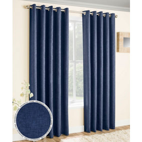 Enhanced Living Vogue Navy 90 x 54 inch (229x137cm) Pair of Eyelet Thermal Noise reducing Dim Out Curtains