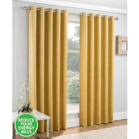 Enhanced Living Vogue Ochre 46 x 54 inch (117x137cm) Pair of Eyelet Thermal Noise reducing Dim Out Curtains