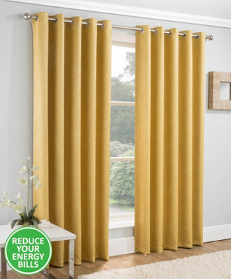 Enhanced Living Vogue Ochre 46 x 90 inch (117x229cm) Pair of Eyelet Thermal Noise reducing Dim Out Curtains