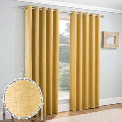 Enhanced Living Vogue Ochre 46 x 90 inch (117x229cm) Pair of Eyelet Thermal Noise reducing Dim Out Curtains