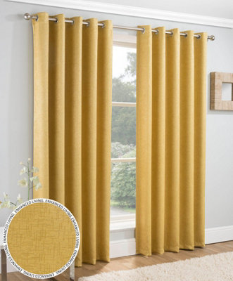 Enhanced Living Vogue Ochre 66 x 72 inch (168x183cm) Pair of Eyelet Thermal Noise reducing Dim Out Curtains